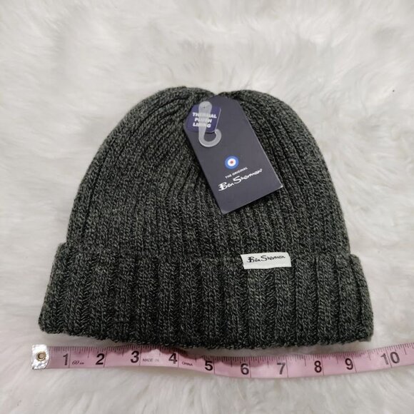 NWT Ben Sherman Men's Dark Gray Thermal Plush Lining Ribbed Knit Beanie Hat - Picture 7 of 8
